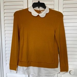 Mustard long sleeve top w/scallop collar  | Maison Jules